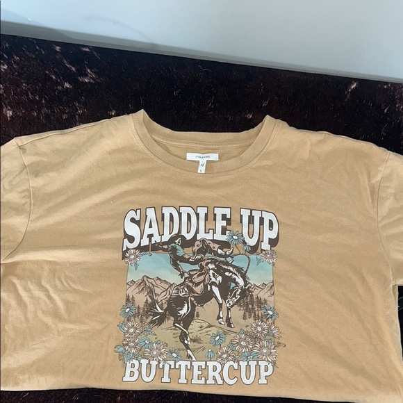 Maurices Tan Short Sleeve Tee Saddle Up Buttercup - Picture 1 of 4